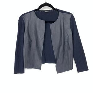 Max & Co. Women's Sz XS Crewneck Open Front Cardigan Sweater Navy Leather Panels